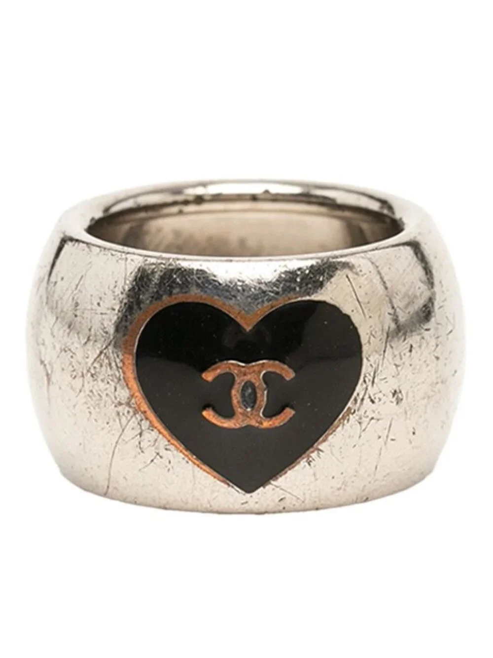 Chanel CC Logo Ring Silver Metal